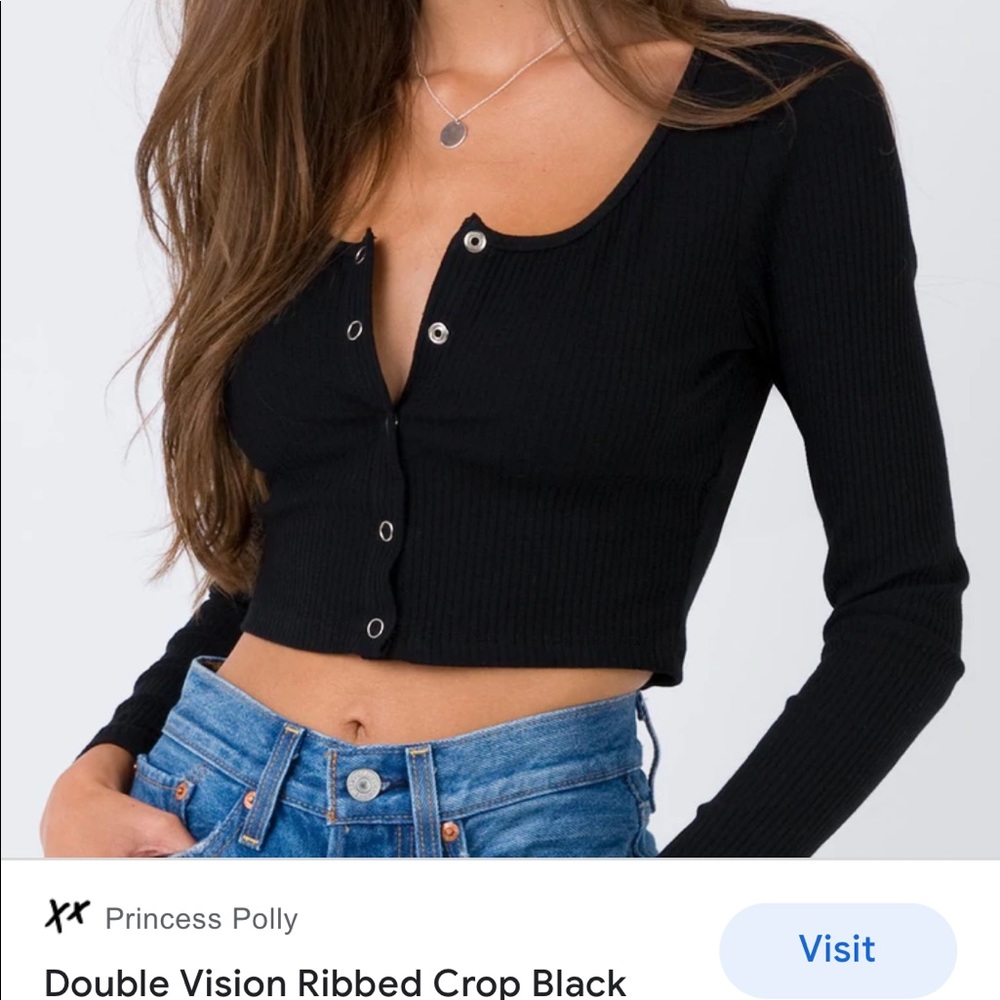 Princess Polly black button down crop top size 6